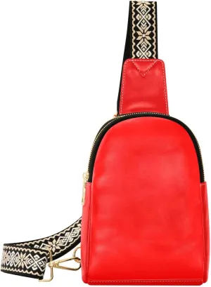 Red Sling Bag for Women Men Fanny Packs Small Crossbody Bags for Women Leather Belt Bag Crossbody Purse Waterproof Chest Bag for Travel Running Hiking Sport