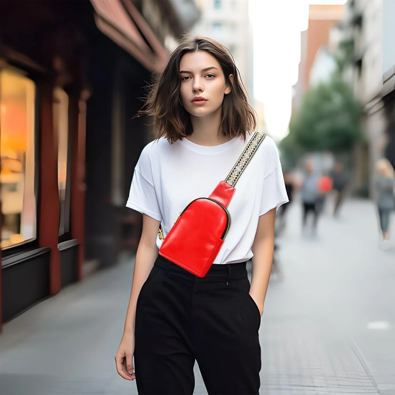Red Sling Bag for Women Men Fanny Packs Small Crossbody Bags for Women Leather Belt Bag Crossbody Purse Waterproof Chest Bag for Travel Running Hiking Sport
