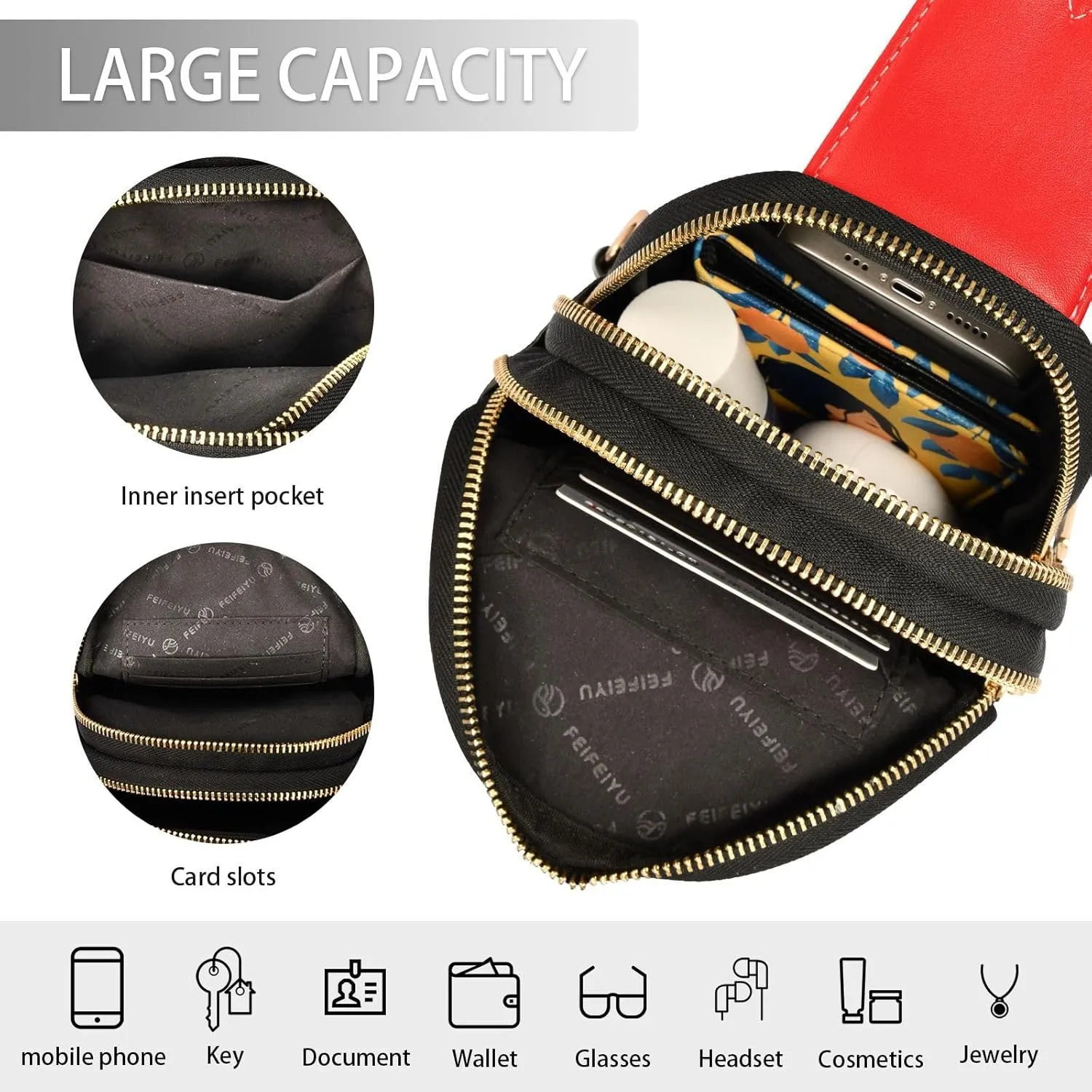 Red Sling Bag for Women Men Fanny Packs Small Crossbody Bags for Women Leather Belt Bag Crossbody Purse Waterproof Chest Bag for Travel Running Hiking Sport