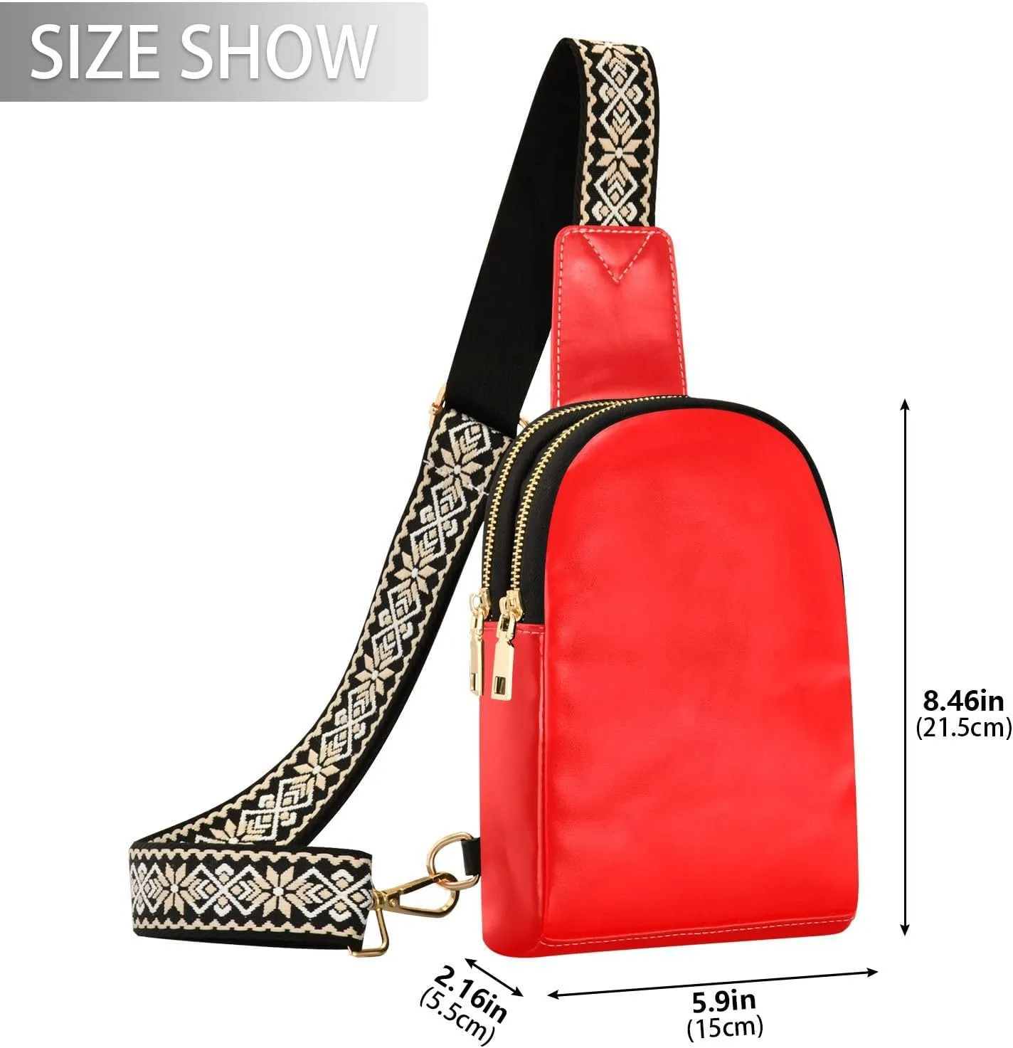 Red Sling Bag for Women Men Fanny Packs Small Crossbody Bags for Women Leather Belt Bag Crossbody Purse Waterproof Chest Bag for Travel Running Hiking Sport