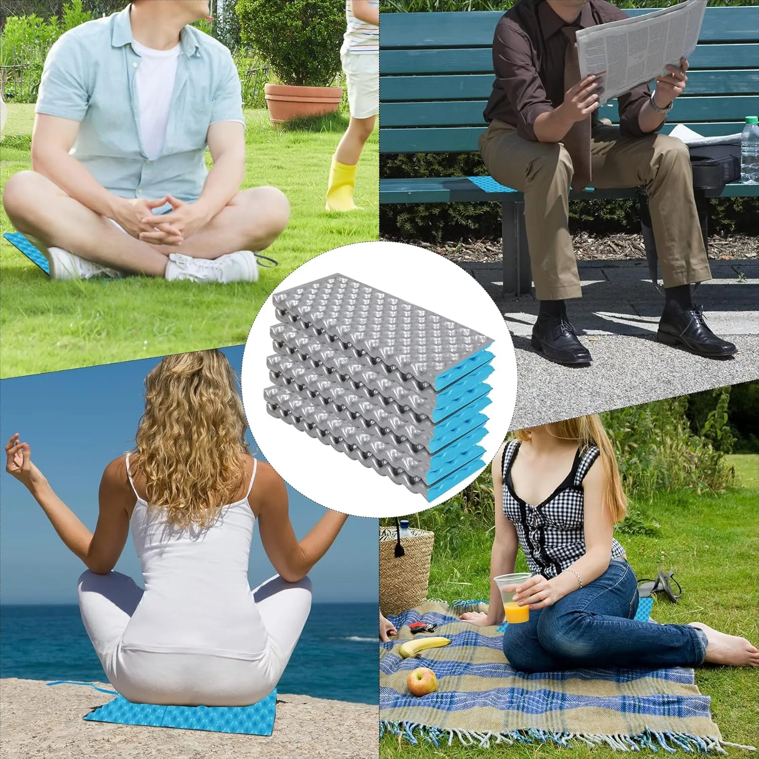 REDCAMP Portable Foam Hiking Seat Pad, Foldable Z Hiking Seat Pad Sitting Cusion for Camping Backpacking Stadium Outdoor Activities, Blue 4pc