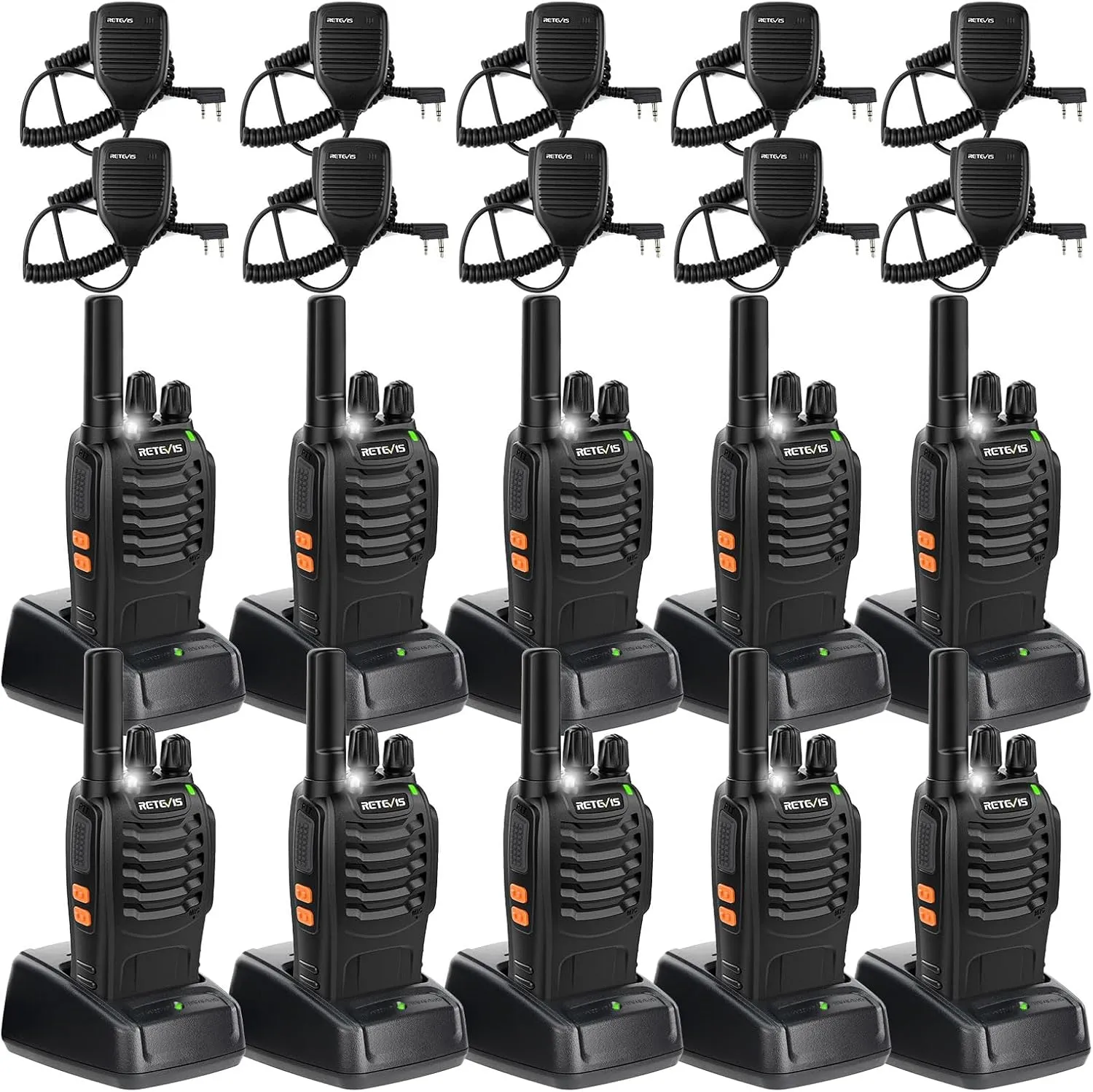 Retevis H-777 Walkie Talkies with Mic, Adults 2 Way Radios Long Range Rechargeable, License-Free, Crystal Audio, for School Work Construction Site(10 Pack)