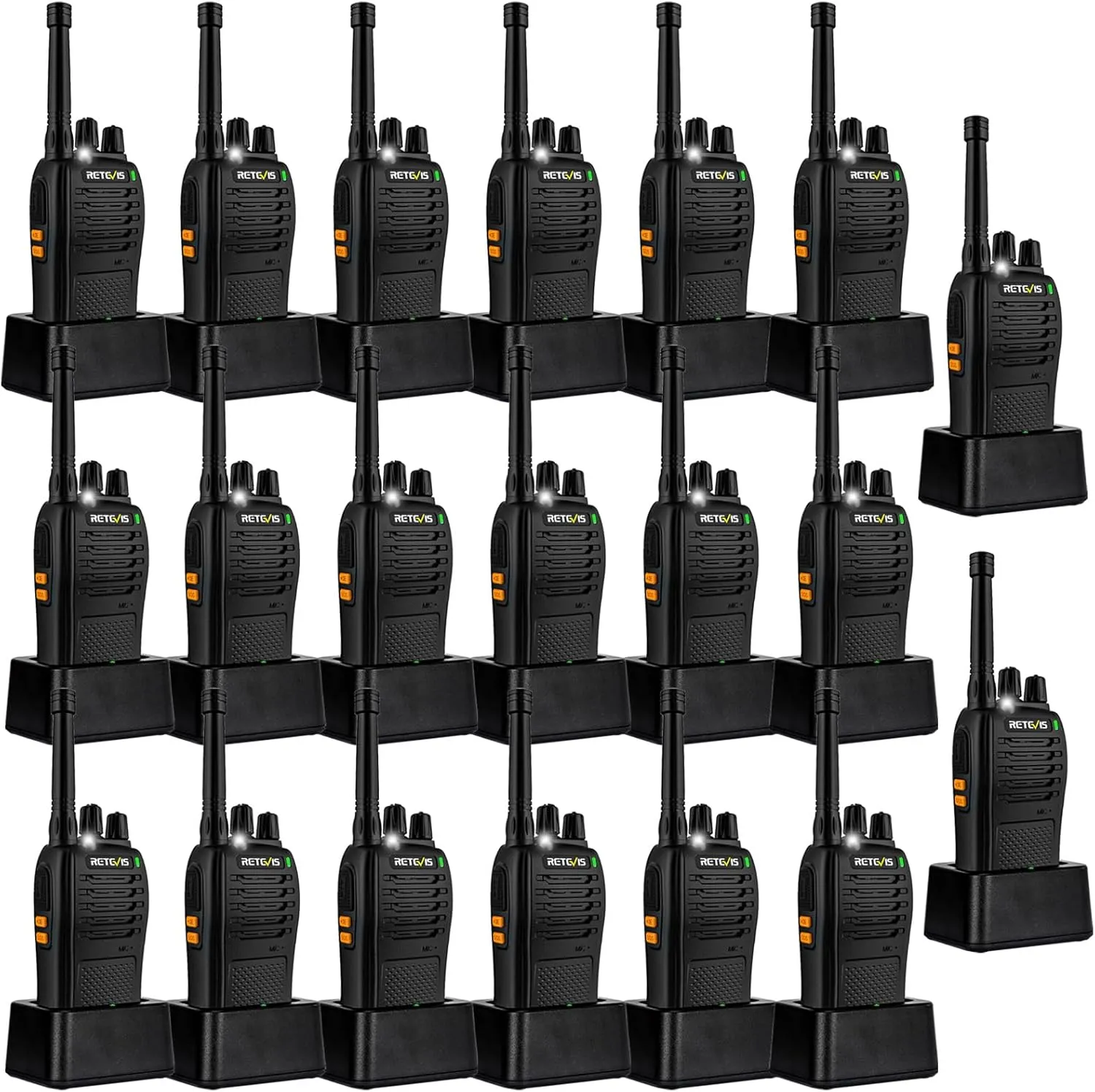 Retevis RB68 Walkie Talkies,USB-C Rechargeable Walkie Talkie for Adults,VOX Handsfree,Emergency Alarm,Durable Two-Way Radios for School Manufacturing Construction Site (20 Pack)