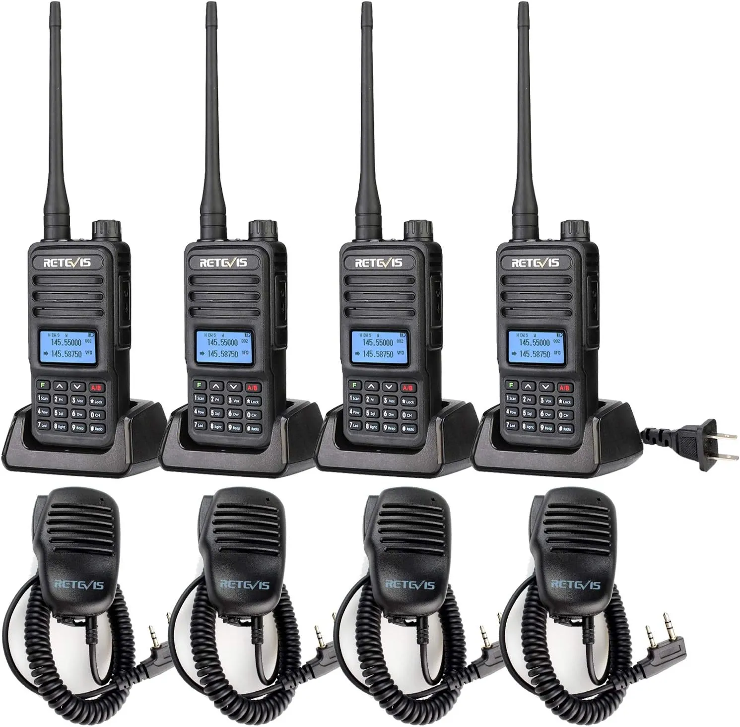 Retevis RT85 2 Way Radio Long Range with Mic, 5W Dual Band Two Way Radio Handheld, LCD Display, Durable,SOS Siren, Flashlight, Profession Walkie Talkies for Security, Hotel, Business(4 Pack)