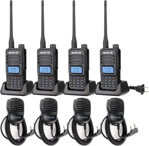 Retevis RT85 2 Way Radio Long Range with Mic, 5W Dual Band Two Way Radio Handheld, LCD Display, Durable,SOS Siren, Flashlight, Profession Walkie Talkies for Security, Hotel, Business(4 Pack)