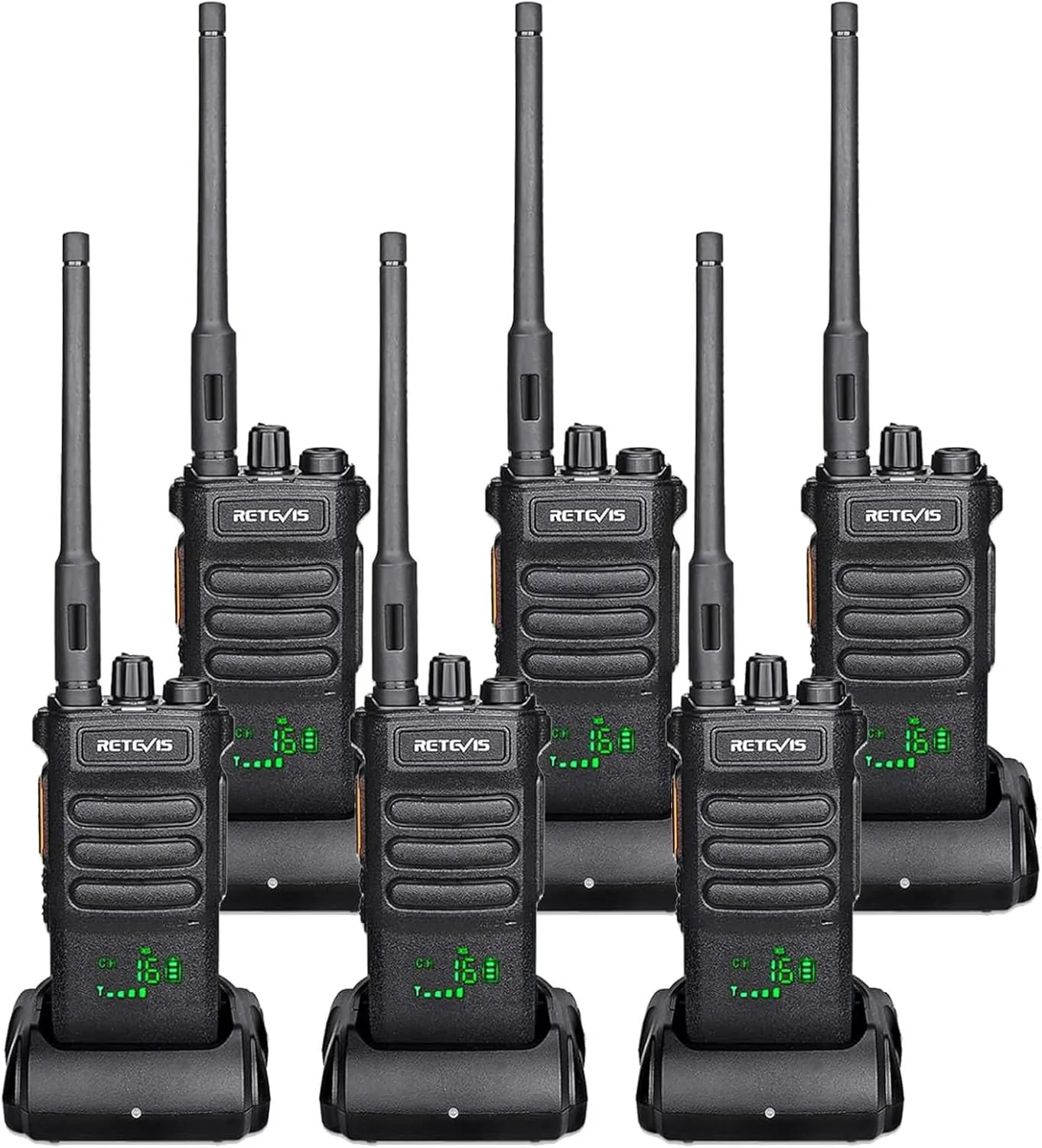 Retevis RT86 Long Range Walkie Talkies for Adults, High Power Professional 2 Way Radios, Heavy Duty Two Way Radios, Shatterproof Display, 2600mAh, for Commercial Construction Warehouse(6 Pack)