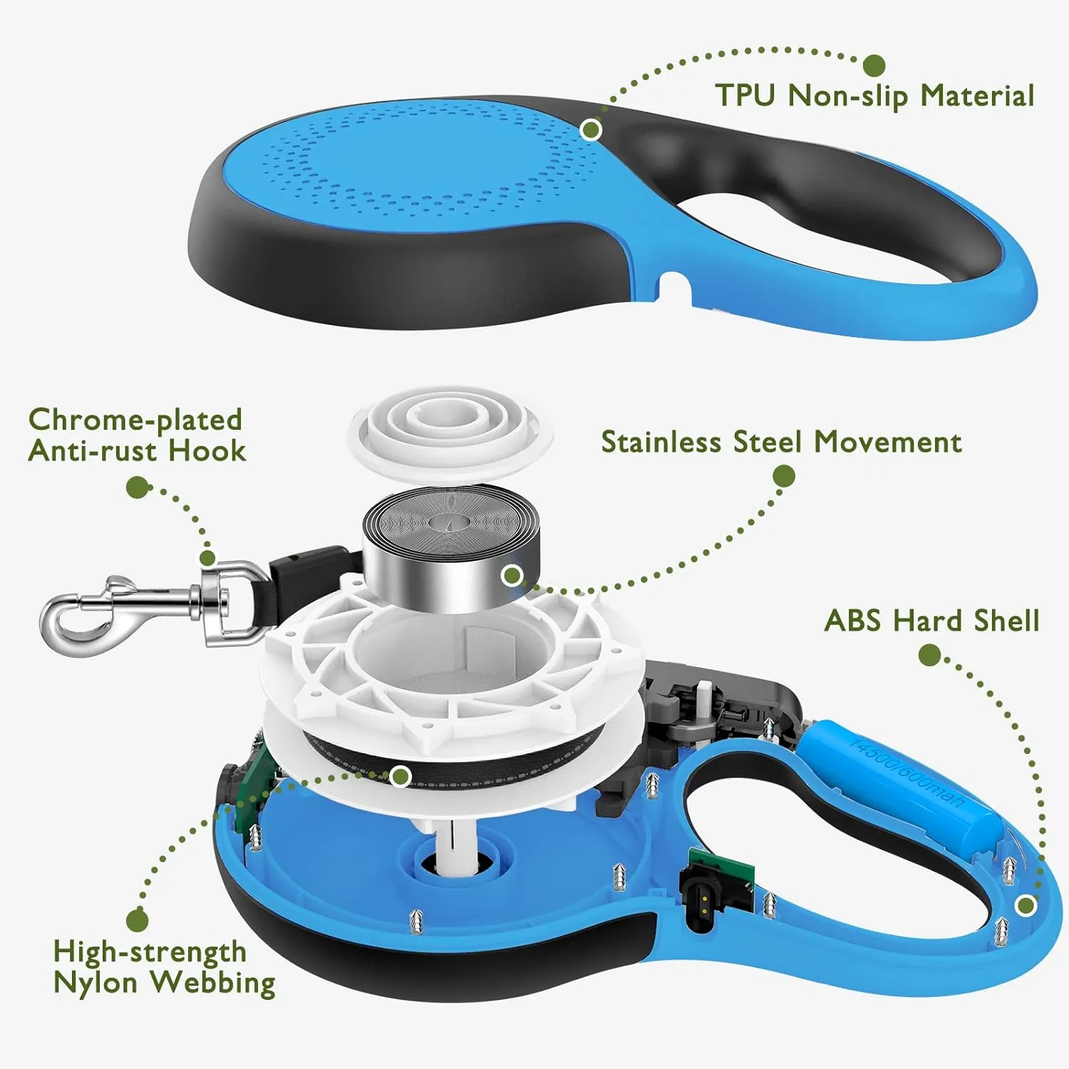 Retractable Dog Leash 16Ft Durable Dog Walking Leash Suits for Large Dogs or Cats with LED Flashlight and New Upgraded Charging Port Heavy Duty Pet Walking Up to 110lbs