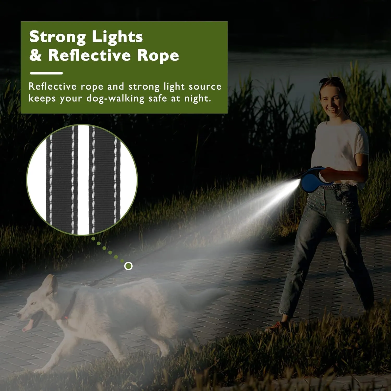 Retractable Dog Leash 16Ft Durable Dog Walking Leash Suits for Large Dogs or Cats with LED Flashlight and New Upgraded Charging Port Heavy Duty Pet Walking Up to 110lbs