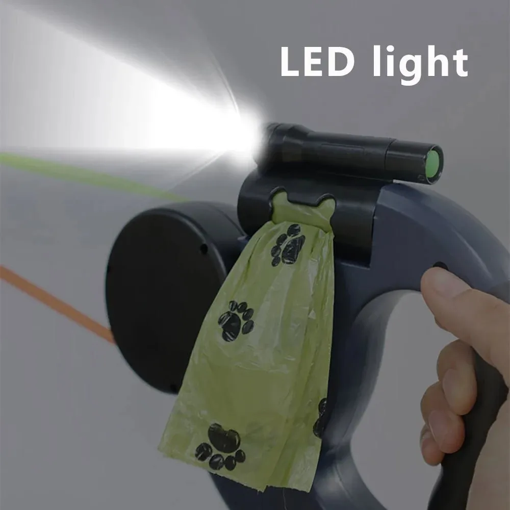 Retractable Dog Leash for 2 Dogs with LED Light and Waste Bag Dispenser - Durable Comfort