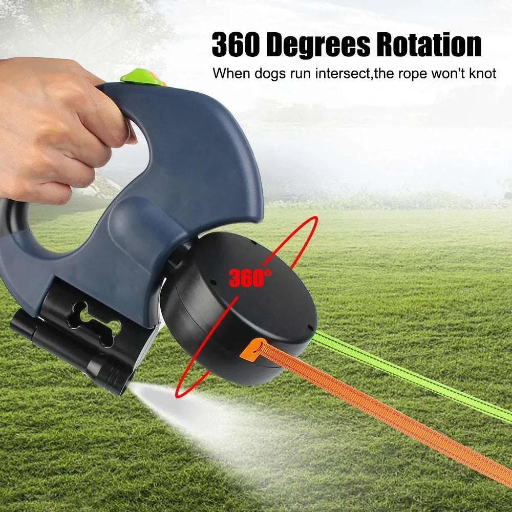 Retractable Dog Leash for 2 Dogs with LED Light and Waste Bag Dispenser - Durable Comfort