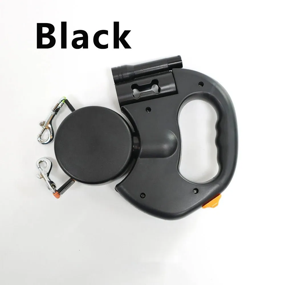 Retractable Dog Leash for 2 Dogs with LED Light and Waste Bag Dispenser - Durable Comfort