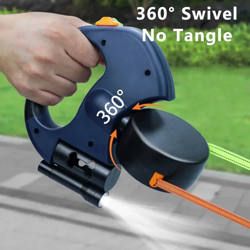 Retractable Dog Leash for 2 Dogs with LED Light and Waste Bag Dispenser - Durable Comfort