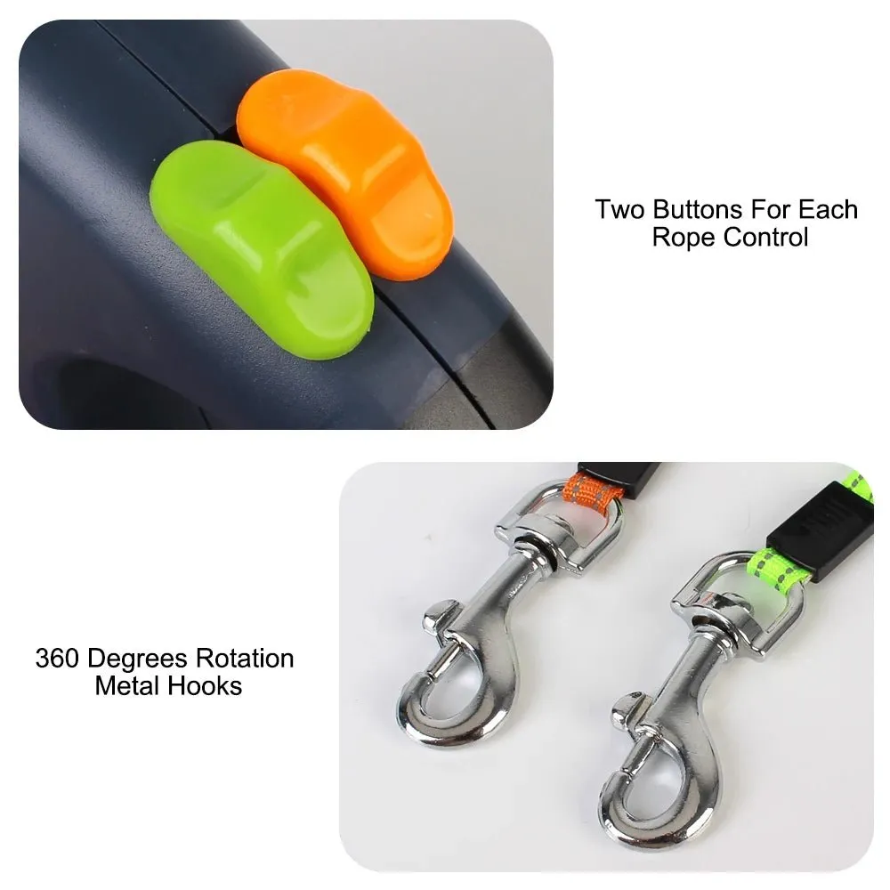 Retractable Dog Leash for 2 Dogs with LED Light and Waste Bag Dispenser - Durable Comfort