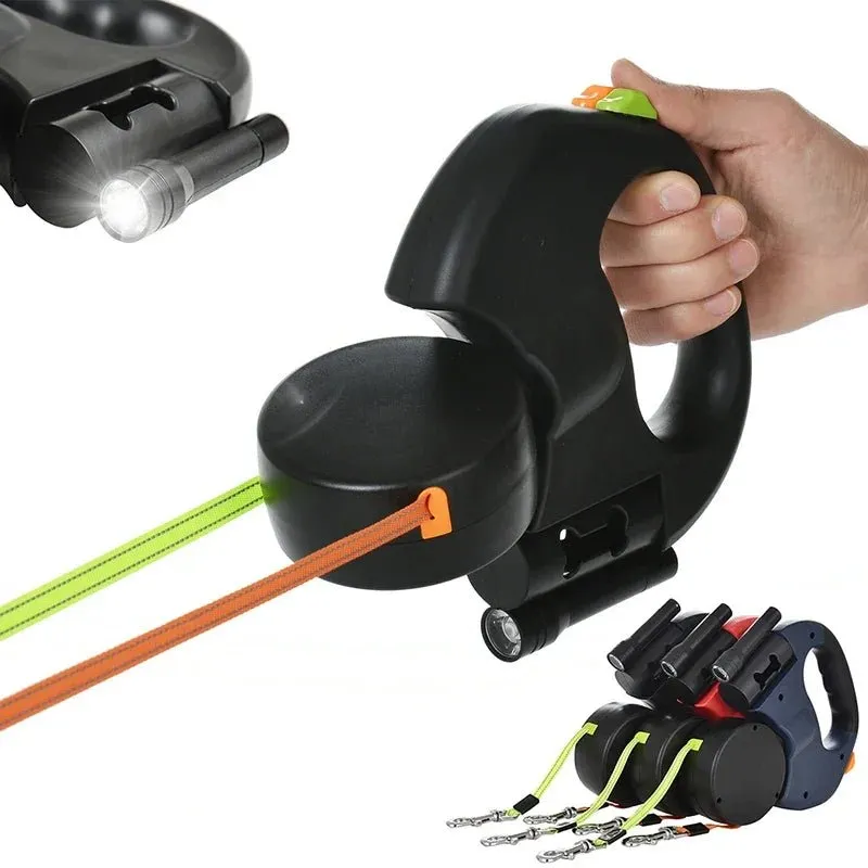Retractable Dog Leash for 2 Dogs with LED Light and Waste Bag Dispenser - Durable Comfort