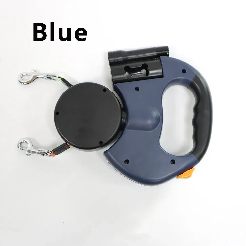 Retractable Dog Leash for 2 Dogs with LED Light and Waste Bag Dispenser - Durable Comfort