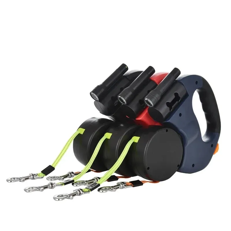 Retractable Dog Leash for 2 Dogs with LED Light and Waste Bag Dispenser - Durable Comfort
