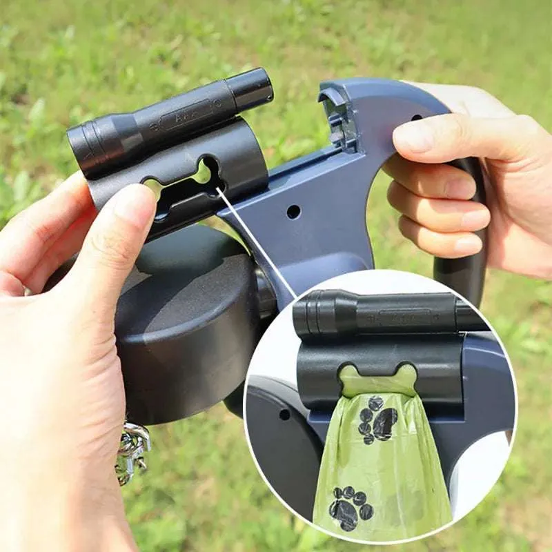 Retractable Dog Leash for 2 Dogs with LED Light and Waste Bag Dispenser - Durable Comfort
