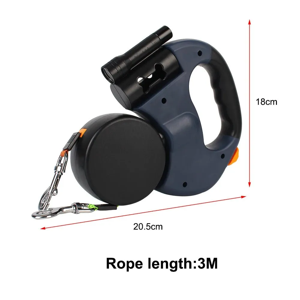 Retractable Dog Leash for 2 Dogs with LED Light and Waste Bag Dispenser - Durable Comfort