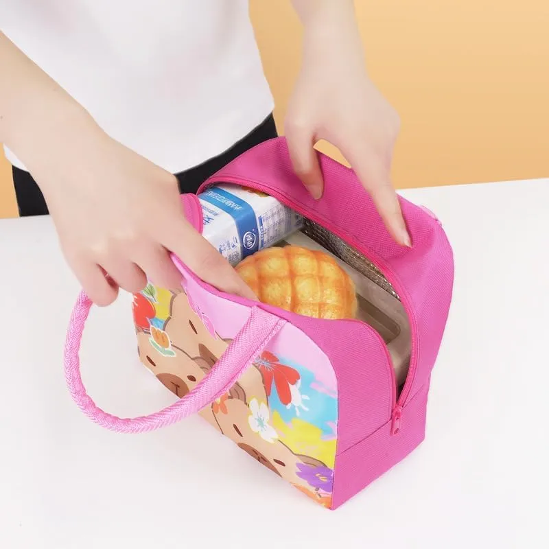 Reusable Insulated Lunch Box Thermal And Preservation Tote Bag,cartoon capybara pattern Handheld lunch bag Work Office Picnic (COLOR2)
