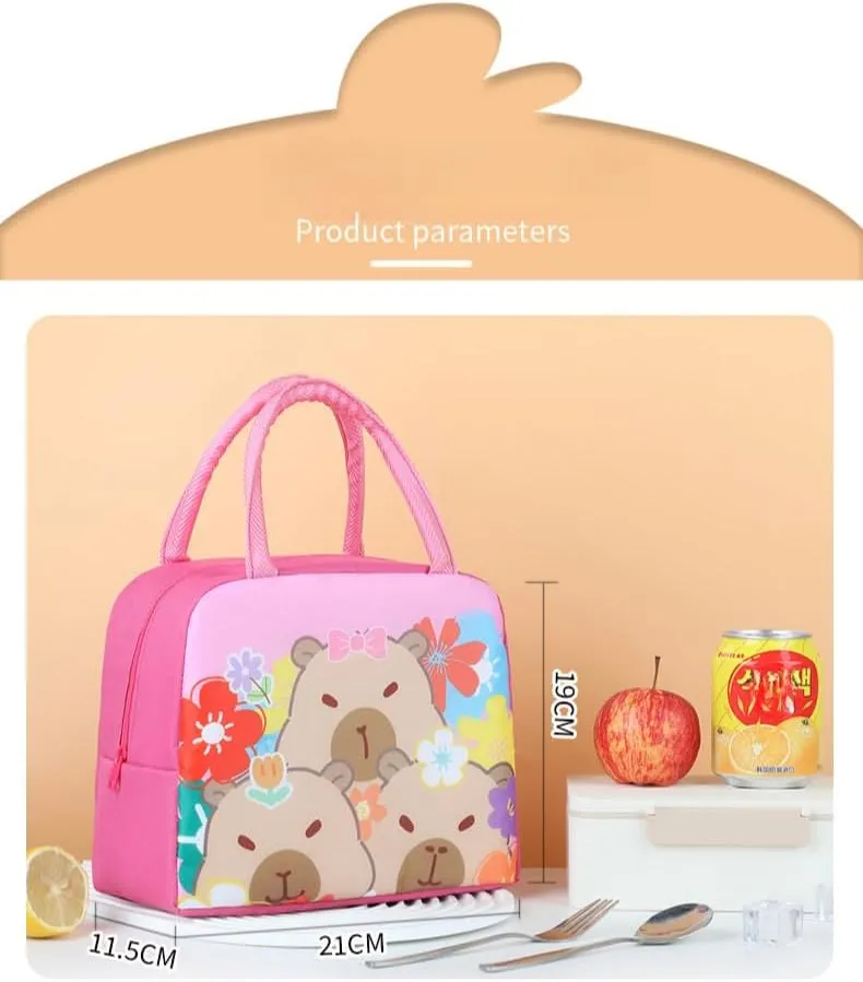 Reusable Insulated Lunch Box Thermal And Preservation Tote Bag,cartoon capybara pattern Handheld lunch bag Work Office Picnic (COLOR2)