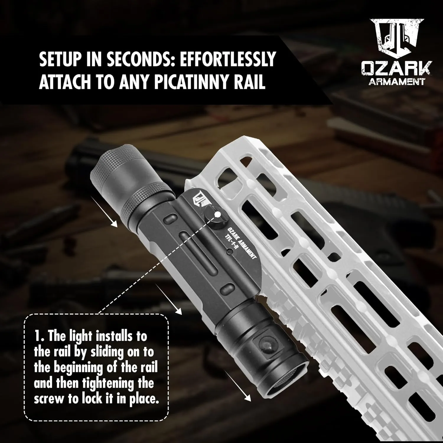 Rifle Light Picatinny Flashlight - Tactical Flashlight for Rifles, Shotgun Flashlight with Pressure Switch, 600 Lumens LED, Aluminum, Water Resistant