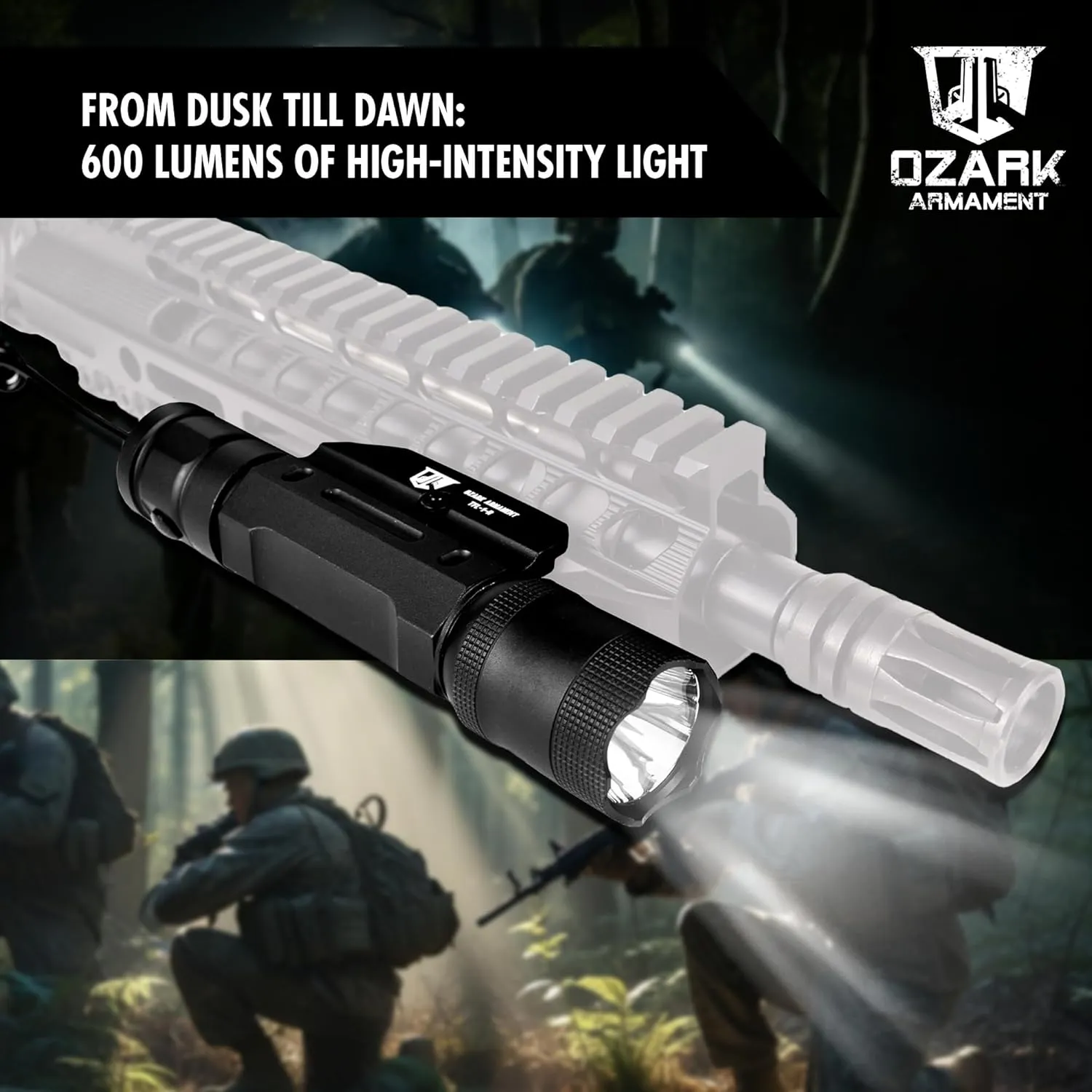 Rifle Light Picatinny Flashlight - Tactical Flashlight for Rifles, Shotgun Flashlight with Pressure Switch, 600 Lumens LED, Aluminum, Water Resistant