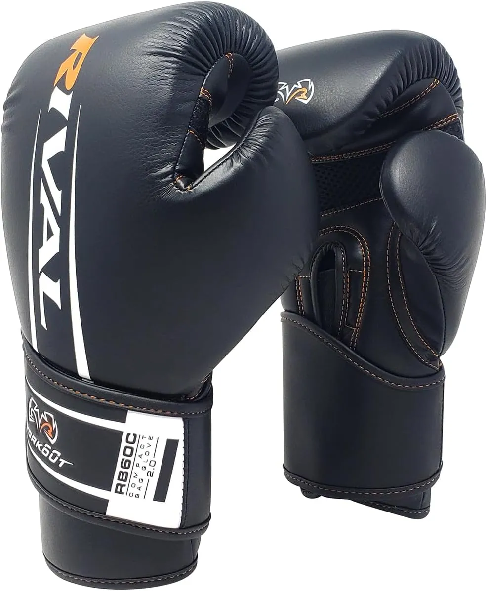 RIVAL Boxing RB60C 2.0 Workout Compact Bag Gloves, Hook and Loop Closure - Ergonomic Fit, Soft Inner Lining, and Pre-Formed Pro Fit