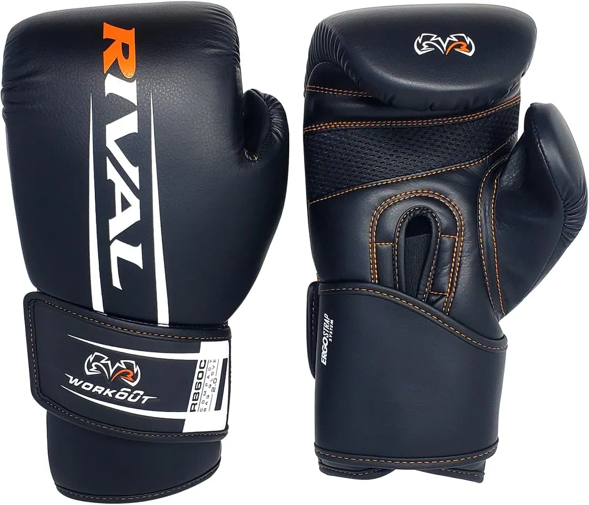 RIVAL Boxing RB60C 2.0 Workout Compact Bag Gloves, Hook and Loop Closure - Ergonomic Fit, Soft Inner Lining, and Pre-Formed Pro Fit