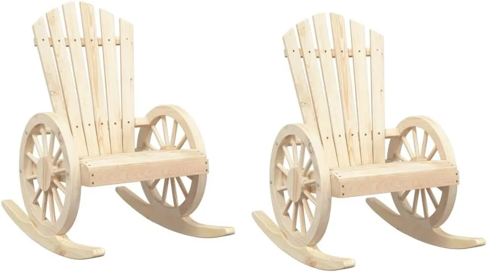 Rocking Adirondack Chairs 2-Piece Solid Wood Fir Outdoor Patio Furniture Set with Ergonomic Design and Wagon-Wheel Armrests for Gardens, Pool Sides, Deck