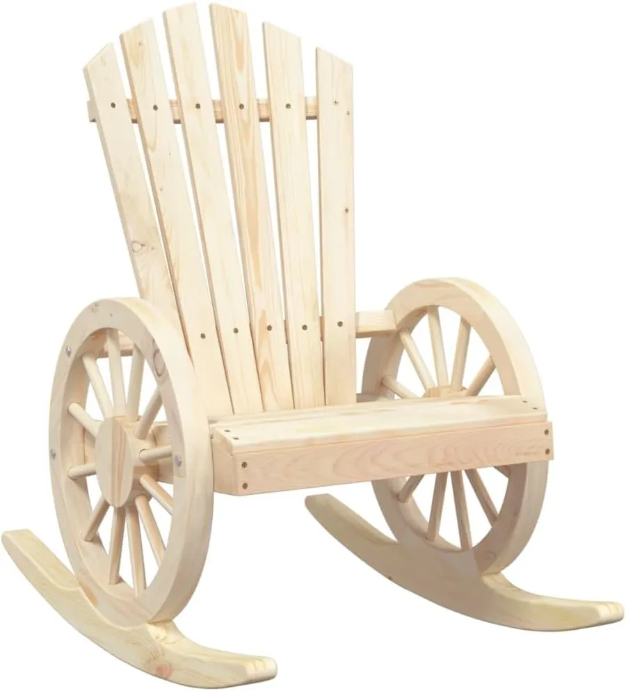 Rocking Adirondack Chairs 2-Piece Solid Wood Fir Outdoor Patio Furniture Set with Ergonomic Design and Wagon-Wheel Armrests for Gardens, Pool Sides, Deck