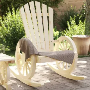 Rocking Adirondack Chairs 2-Piece Solid Wood Fir Outdoor Patio Furniture Set with Ergonomic Design and Wagon-Wheel Armrests for Gardens, Pool Sides, Deck