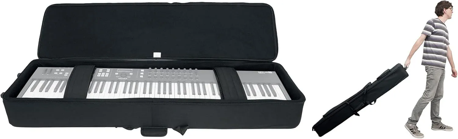 Rockville Rolling Bag 76 Slim Keyboard Case w/Wheels Trolley Handle with Large Pocket V2