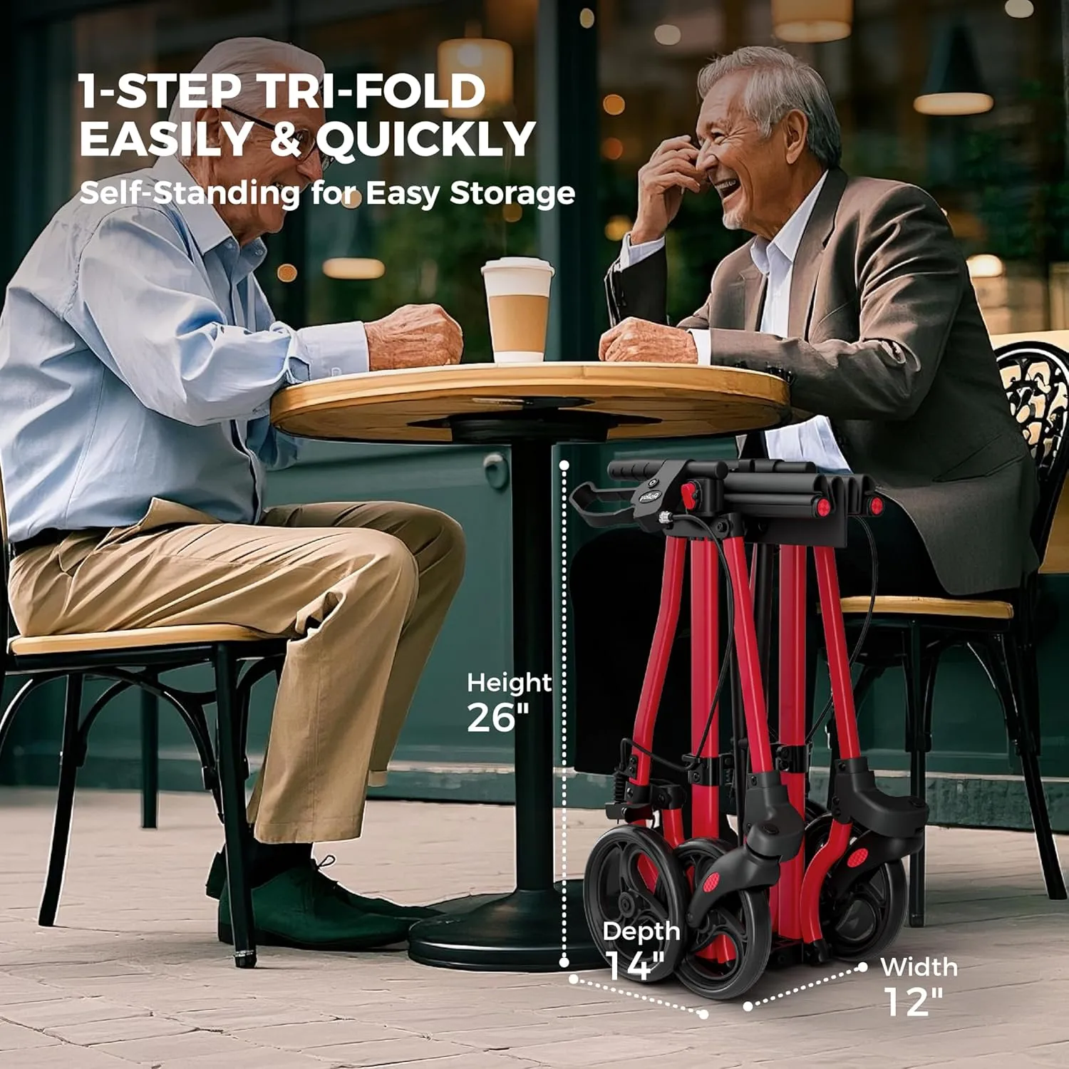 Rollator Walkers for Seniors with Seat, Aluminum Ultra-Compact Travel Rolling Walker, 350lbs Capacity, Portable Walker, 22" Wide Seat, Heavy-Duty, Easy Folding, Height for Tall over 6ft, 8" Big Wheels