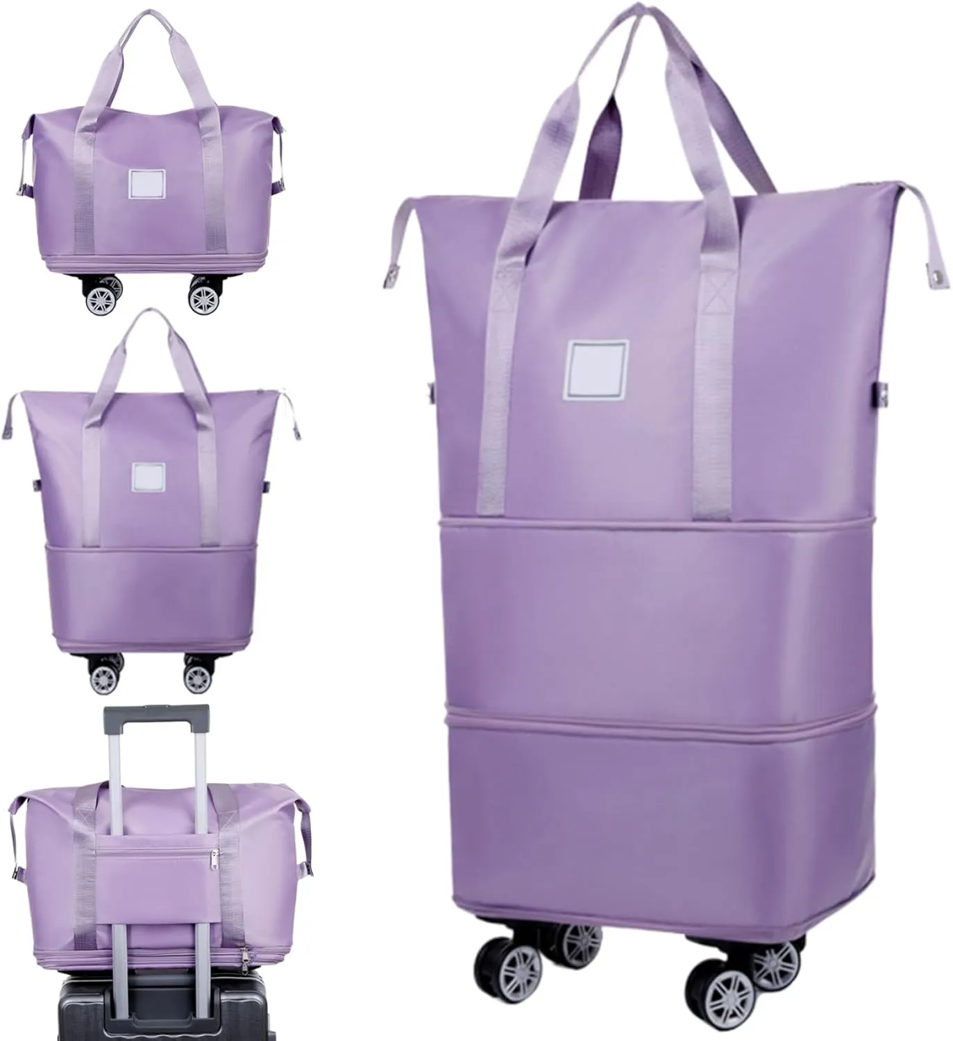 Rolling Duffle Bag with Wheels and Handle, Expandable Foldable Luggage Bag, Dry and Wet Separation Rolling Bag, Zipper Rolling Bag for Gym,Camping,Travel Light, Travel Bag with Wheels