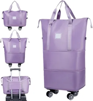 Rolling Duffle Bag with Wheels and Handle, Expandable Foldable Luggage Bag, Dry and Wet Separation Rolling Bag, Zipper Rolling Bag for Gym,Camping,Travel Light, Travel Bag with Wheels
