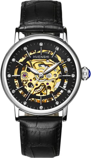 RORIOS Women's Skeleton Watch Dial Self-Winding Automatic Watch with Leather Band Women Wrist Watch