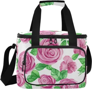 Rose White Insulated Cooler Bag for Women Men Leakproof 24 Can Camping Cooling Bags for Work Office Picnic