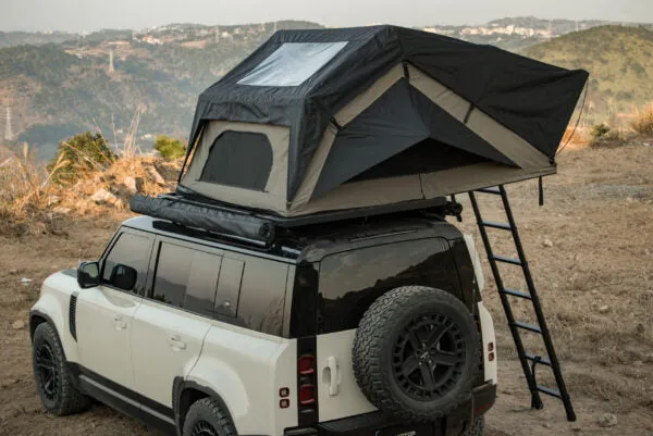 Roveroll Snail Soft Shell Roof Top Tent | Lightweight Rooftop Shelter in Taupe & Black