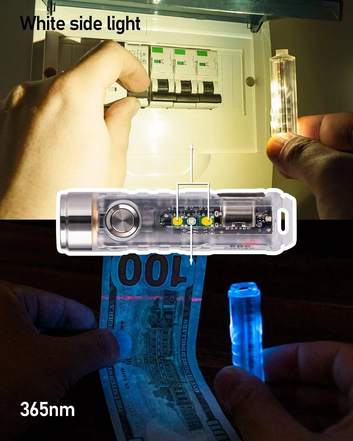RovyVon G4 Aurora A8 USB-C LED Keychain Flashlight, Momentary On, Lock Mode, Max 650 High Lumen Super Bright with EDC Mini Size, USB-C Rechargeable,8 Modes,Gift for Checking,Reading(365nm/White)