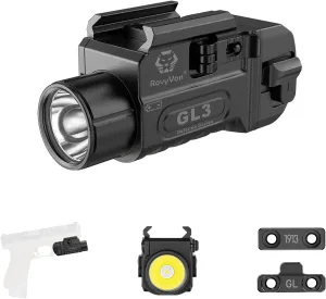 RovyVon GL3 700 Lumens USB-C Rechargeable Weaponlight, High Performance 6500K Cool White LED, Quick Install Tactical Flashlight with 1913 or GL Rail Mount, Power by Replaceable Battery(Black)…