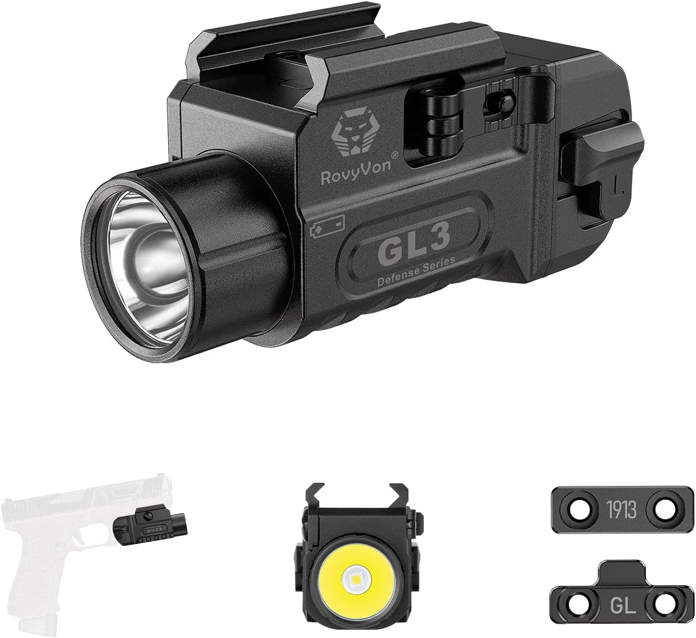 RovyVon GL3 700 Lumens USB-C Rechargeable Weaponlight, High Performance 6500K Cool White LED, Quick Install Tactical Flashlight with 1913 or GL Rail Mount, Power by Replaceable Battery(Black)…