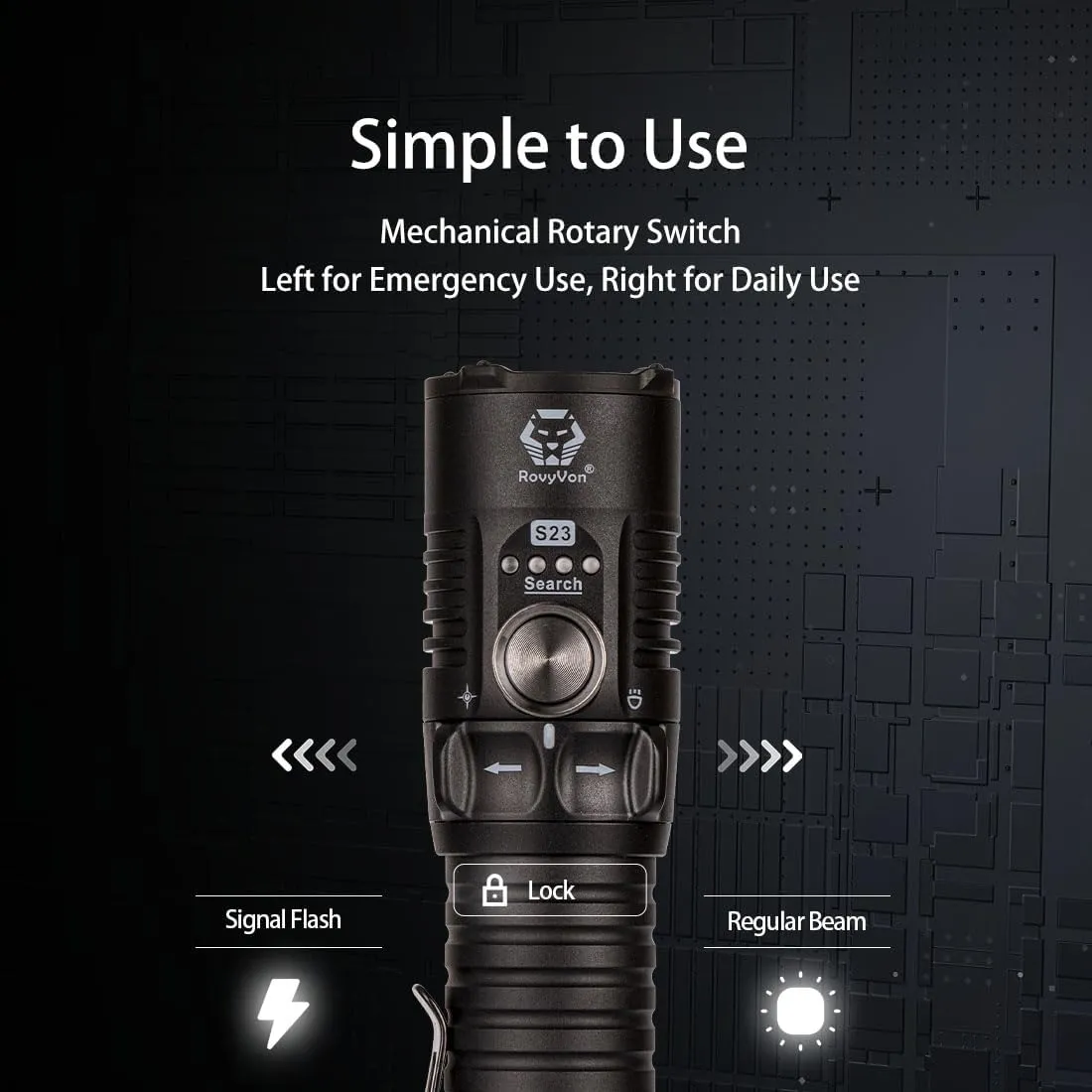 RovyVon S23 Flashlight Super Bright 4000 Lumen,Long Lasting Rechargeable Searchlight with Simple Mechanical Rotary Switch,Magnetic Work Flashlights IPX8 Waterproof for Home,Hunting,Searching,Rescue