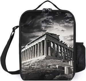 Ruins of A Temple Parthenon Acropolis Athens Greece Funny Insulated Lunch Bag Portable Cooler Tote Bag with Adjustable Shoulder Strap for Work Picnic