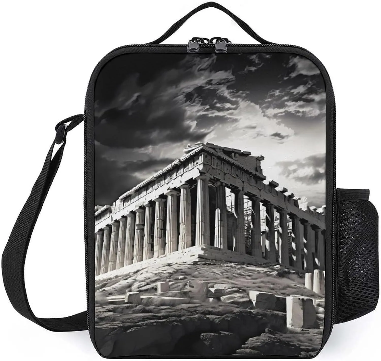 Ruins of A Temple Parthenon Acropolis Athens Greece Funny Insulated Lunch Bag Portable Cooler Tote Bag with Adjustable Shoulder Strap for Work Picnic