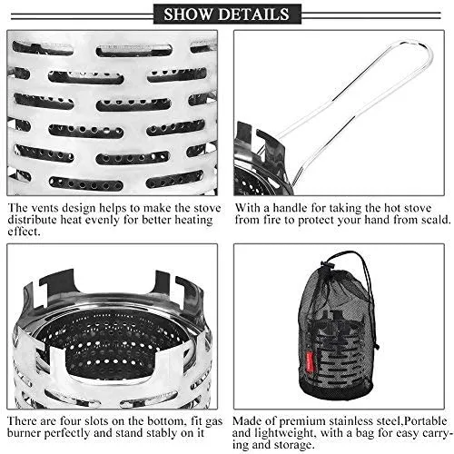 Rynx | Dilwe Camping Burners Camping Mini Heater Portable Stainless Steel Tent Heating Cover with Handle and Storage Bag Camping Heating Equipment