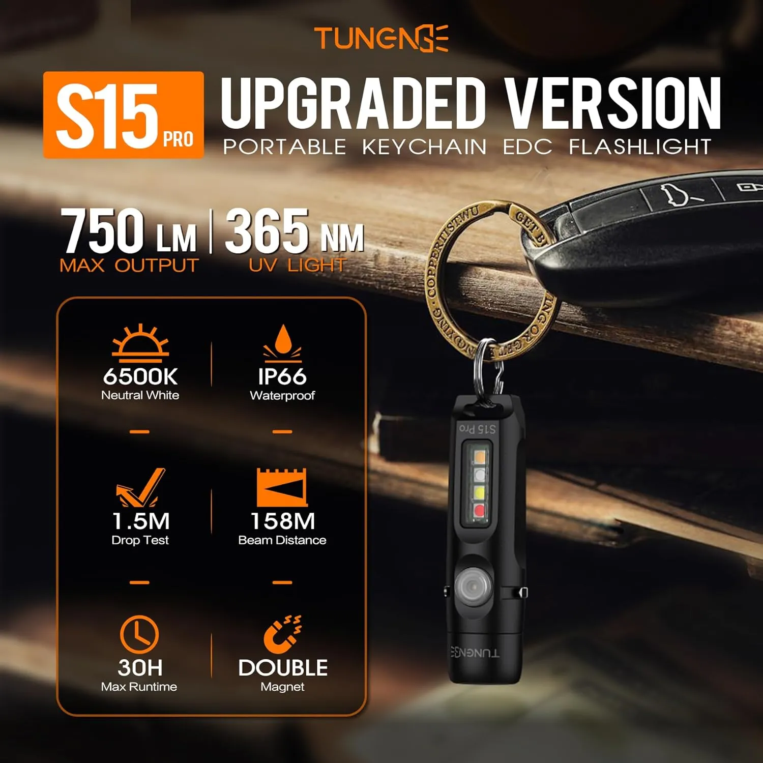 S15Pro Keychain Flashlight,750 High Lumen EDC Pocket Flashlight with Clip,USB C Rechargeable Mini Flashlight with Magnet,Suitable for Hiking, Camping, Repair(Black)