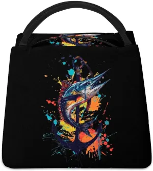 Sailfish Watercolor Printed Lunch Bag Portable Lunch Tote Insulated Cooler Container for Travel Work Picnic