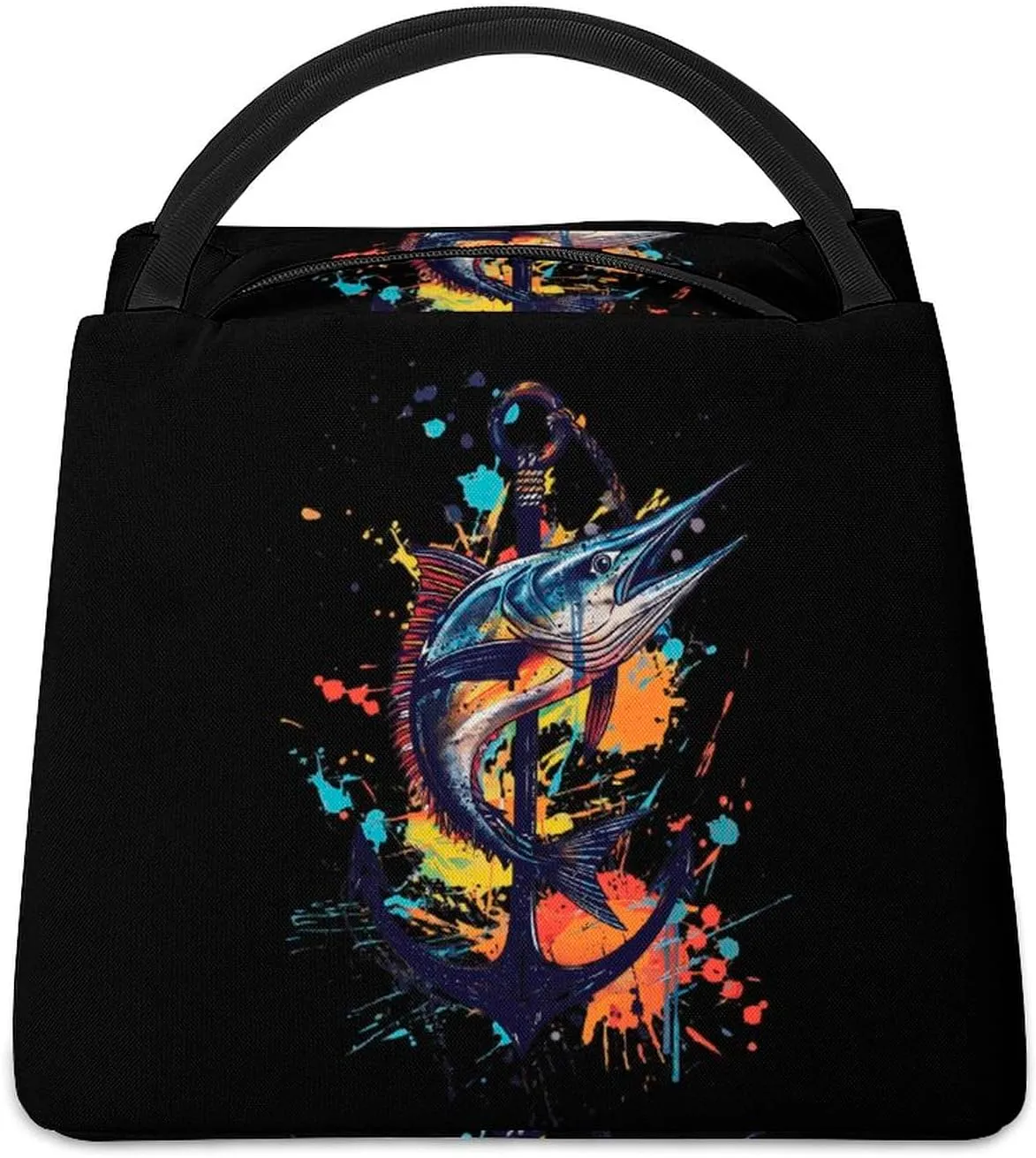 Sailfish Watercolor Printed Lunch Bag Portable Lunch Tote Insulated Cooler Container for Travel Work Picnic