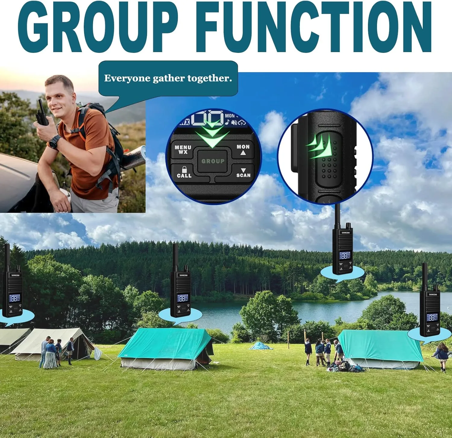 SAMCOM GMRS Walkie Talkies for Adults, T2 Rechargeable Two Way Radios Long Range, 2 Watt Durable Emergency Radio,30 Channels Group Call, NOAA Weather Alert, USB Type-c (4 Pack)