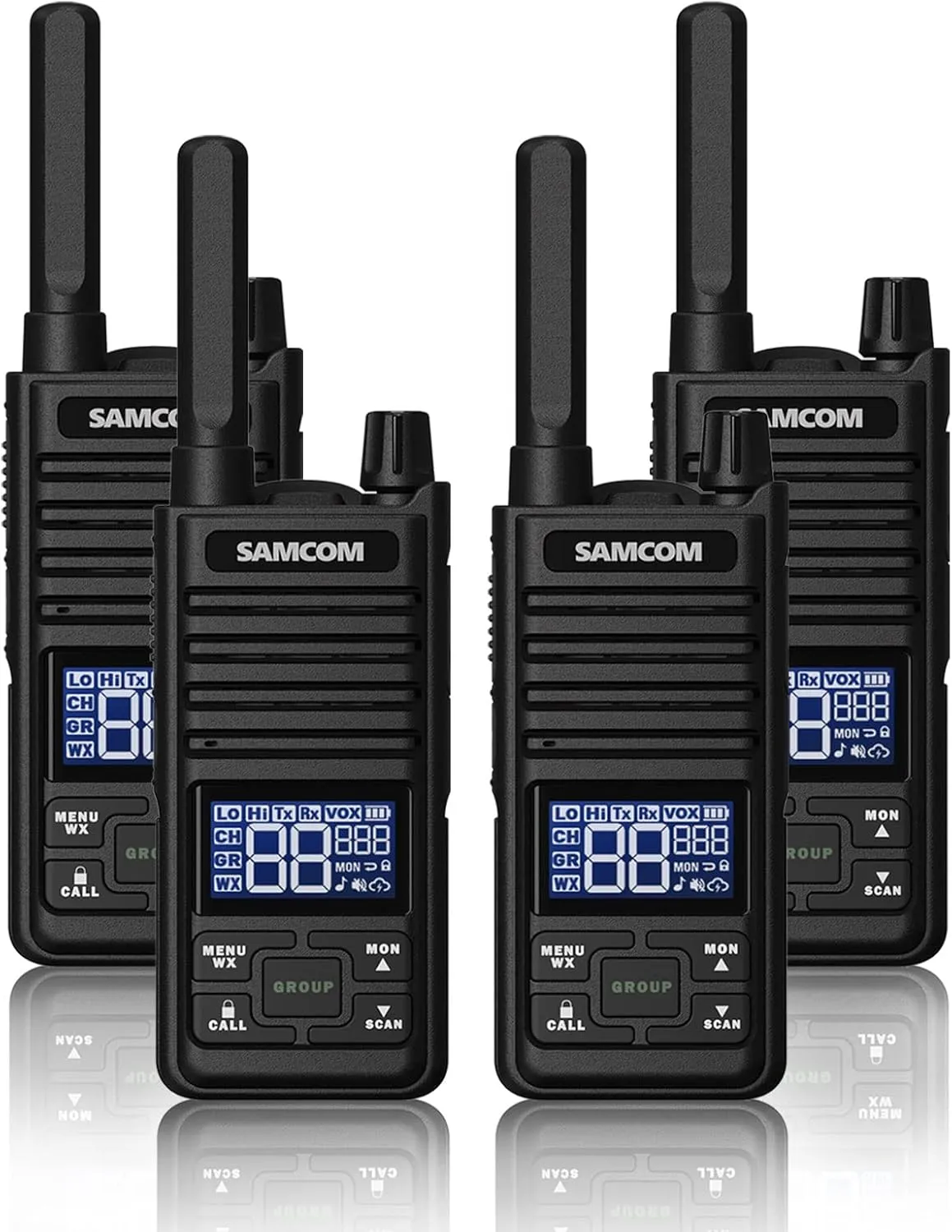 Samcom GMRS Walkie Talkies Long Range, Type-C Rechargeable Two Way Radio with earpiece for Adults, 2-Way Radios Handheld Two-Way Radios with USB Base Charger for Camping (4 Pack, Black)